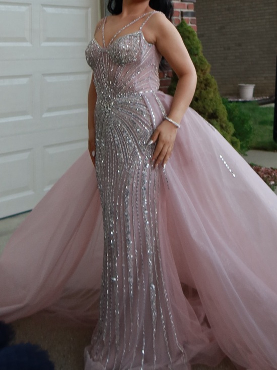 Luscious Delia Dresses & Skirts - Embellished Pink Tulle Prom Gown with Crystal Accents